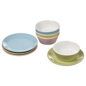 IKEA DUKTIG 8-piece plate bowl playset, mixed colors
